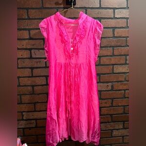 Vibrant Silk blend Pink Ruffled Dress